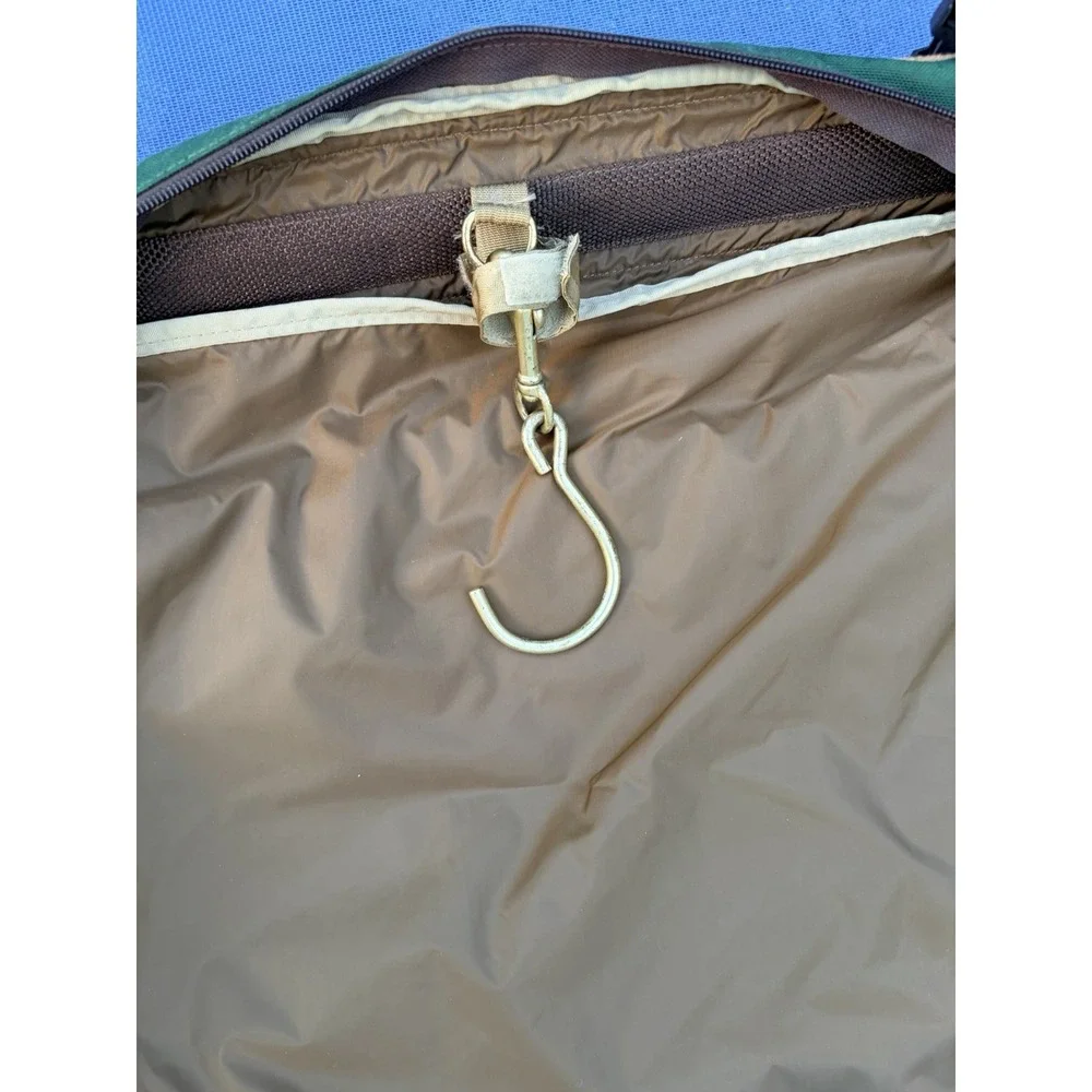 Vintage LL BEAN Green Canvas Leather Folding Garment Carrying Bag Travel